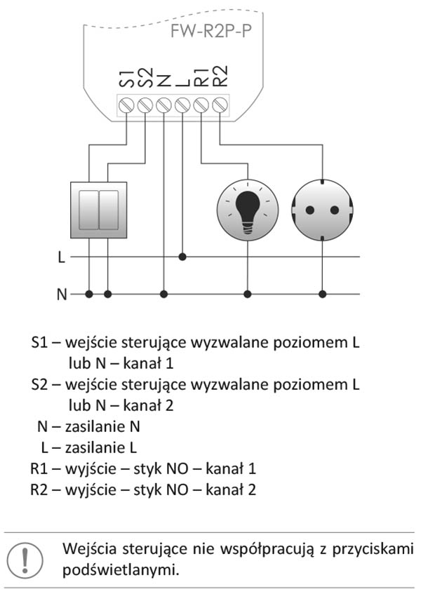 Przekaźnik bistabilny wielofunkcyjny - schemat podłączenia